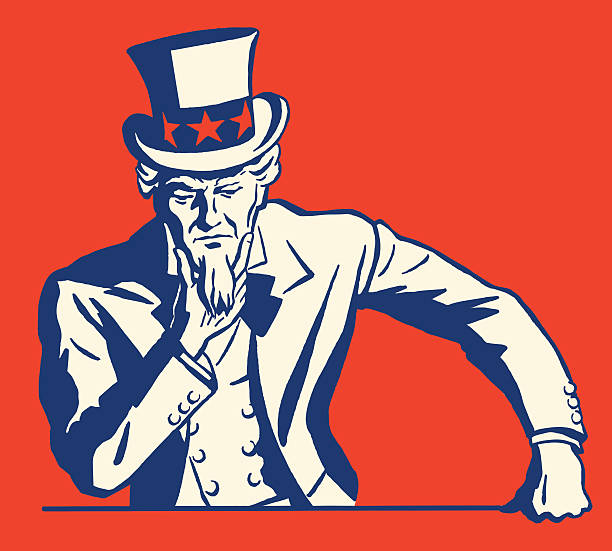 besorgt uncle sam - uncle sam stock-grafiken, -clipart, -cartoons und -symbole
