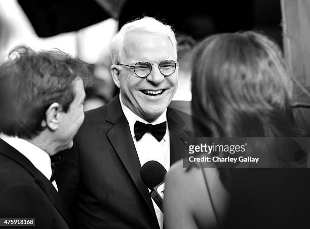 Honoree Steve Martin is interviewed as he attends the 2015 AFI Life Achievement Award Gala Tribute Honoring Steve Martin at the Dolby Theatre on June...