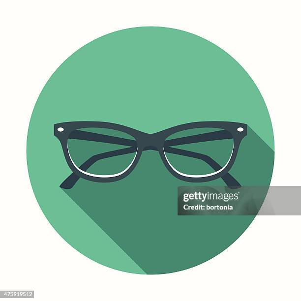 flat design cats eye glasses icon with long shadow - round eyeglasses clip art stock illustrations