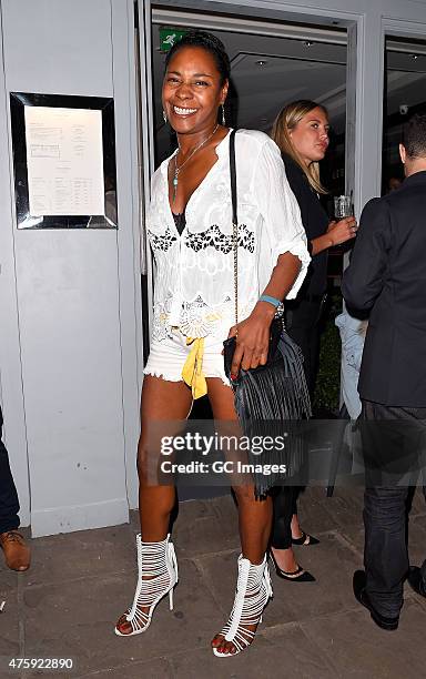 Singer Sonique attends Hofit Golan's Birthday celebrations at Salmontini Le Resto in Belgravia on June 4, 2015 in London, England.