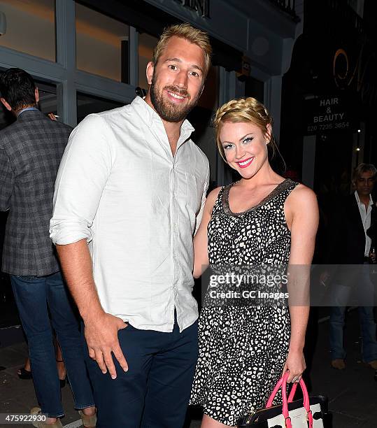 Chris Robshaw and Camilla Kerslake attend Hofit Golan's Birthday celebrations at Salmontini Le Resto in Belgravia on June 4, 2015 in London, England.