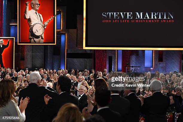 Guests applaud arrival of Honoree Steve Martin during the 2015 AFI Life Achievement Award Gala Tribute Honoring Steve Martin at the Dolby Theatre on...