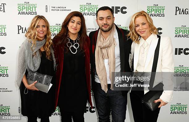 Director Jehane Noujaim and producer Karim Amer attend the 2014 Film Independent Spirit Awards at Santa Monica Beach on March 1, 2014 in Santa...