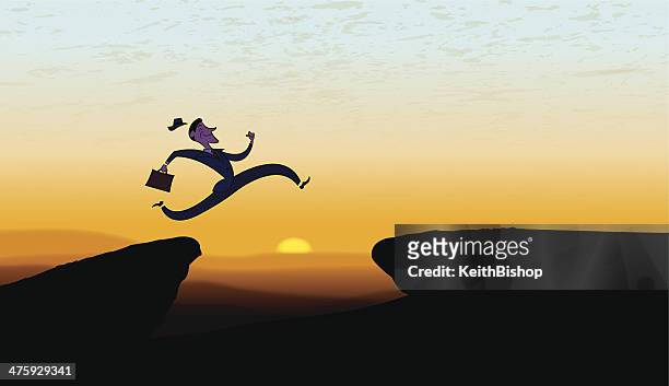 leap of faith - believing, jumping business man - leap of faith stock illustrations