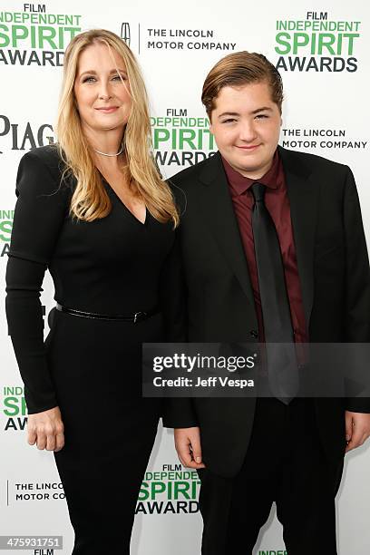 Marcy Wudarski and Michael Gandolfini attend the 2014 Film Independent Spirit Awards at Santa Monica Beach on March 1, 2014 in Santa Monica,...