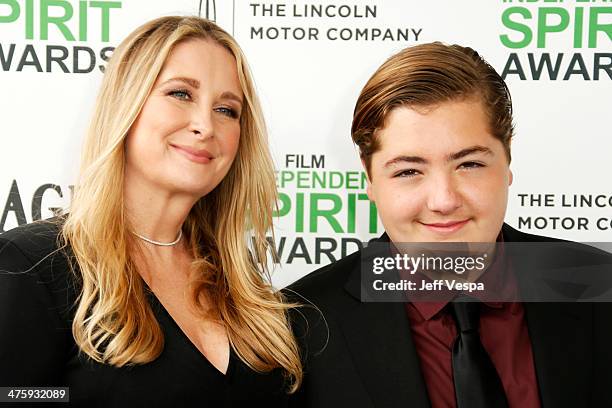 Marcy Wudarski and Michael Gandolfini attend the 2014 Film Independent Spirit Awards at Santa Monica Beach on March 1, 2014 in Santa Monica,...