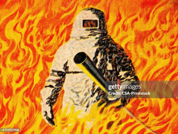 man standing in fire - extinguishing stock illustrations