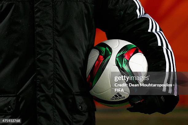 Ball person hold a match ball during the FIFA U-20 World Cup New Zealand 2015 Group C match between Senegal and Colombia held at Waikato Stadium on...