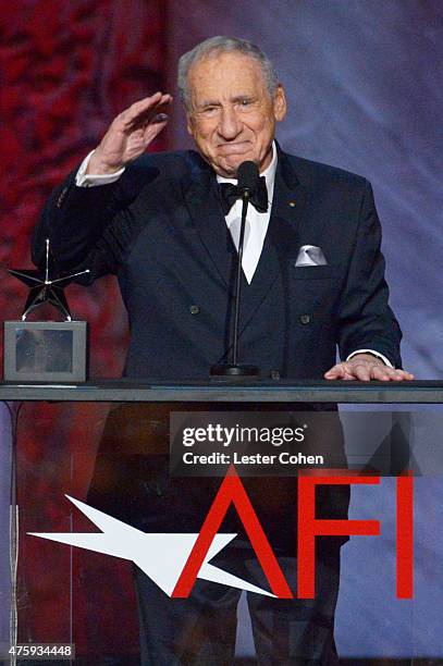 Writer/director Mel Brooks speaks onstage during the 2015 AFI Life Achievement Award Gala Tribute Honoring Steve Martin at the Dolby Theatre on June...