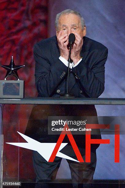 Writer/director Mel Brooks speaks onstage during the 2015 AFI Life Achievement Award Gala Tribute Honoring Steve Martin at the Dolby Theatre on June...