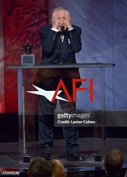 Writer/director Mel Brooks speaks onstage during the 2015 AFI Life Achievement Award Gala Tribute Honoring Steve Martin at the Dolby Theatre on June...