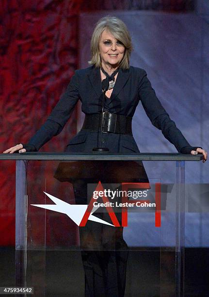 Actress Diane Keaton speaks onstage during the 2015 AFI Life Achievement Award Gala Tribute Honoring Steve Martin at the Dolby Theatre on June 4,...