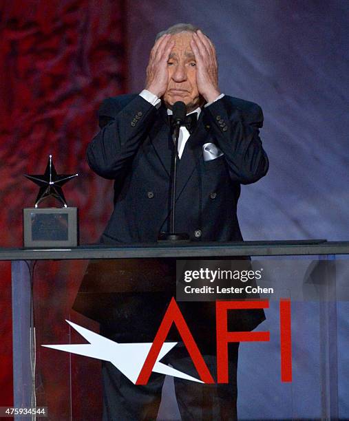 Writer/director Mel Brooks speaks onstage during the 2015 AFI Life Achievement Award Gala Tribute Honoring Steve Martin at the Dolby Theatre on June...