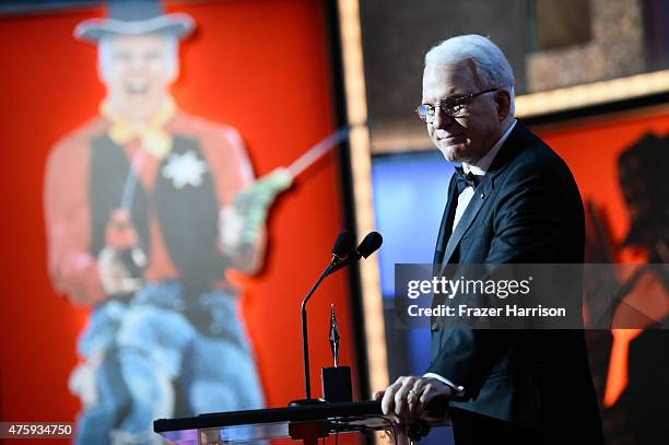 Honoree Steve Martin accepts the AFI Life Achievement Award onstage during the 43rd AFI Life Achievement Award Gala honoring Steve Martin at Dolby...