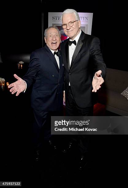 Actor-director Mel Brooks and honoree Steve Martin attend the after party for the 43rd AFI Life Achievement Award Gala honoring Steve Martin at Dolby...