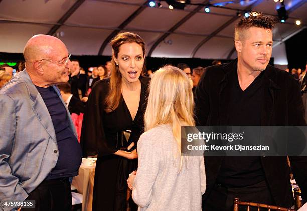 Producer Arnon Milchan, actors Angelina Jolie and Brad Pitt during the 2014 Film Independent Spirit Awards at Santa Monica Beach on March 1, 2014 in...