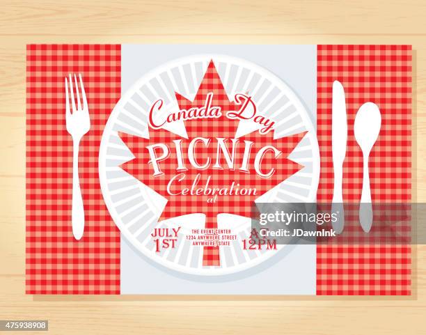 canada day celebration picnic invitation design template - gingham table setting stock illustrations