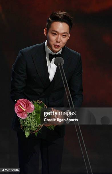 Park Yoo-Chun of JYJ attends the 51st Baeksang Arts Awards at Grand Peace Palace in Kyung Hee University on May 26, 2015 in Seoul, South Korea.