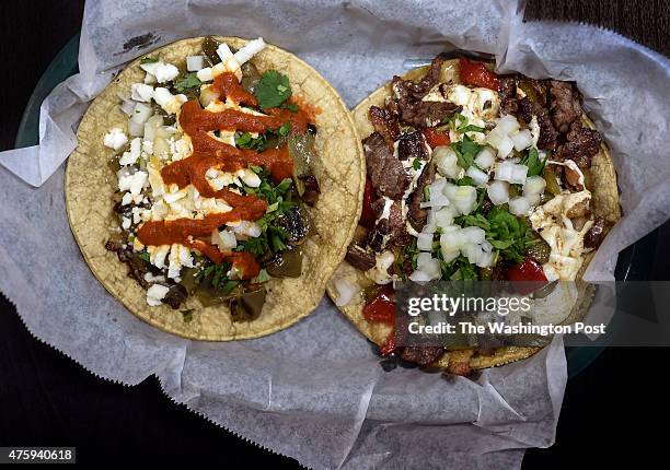 May 31: From left: the "Nopal Taco" at 3 Salsas, made with grilled cactus and topped with cilantro, onions, queso fresco and your choice of salsa and...