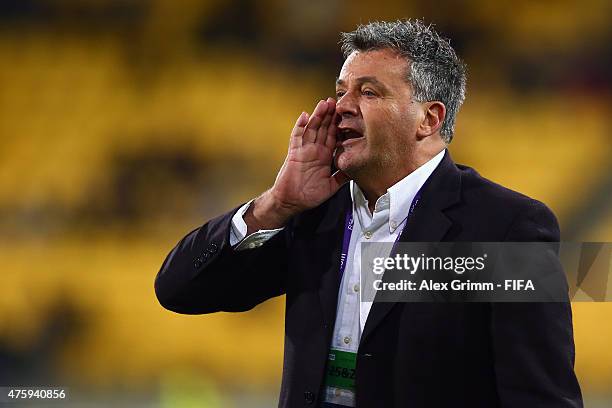 Head coach Humberto Grondona of Argentina reacts during the FIFA U-20 World Cup New Zealand 2015 Group B match between Austria and Argentina at...