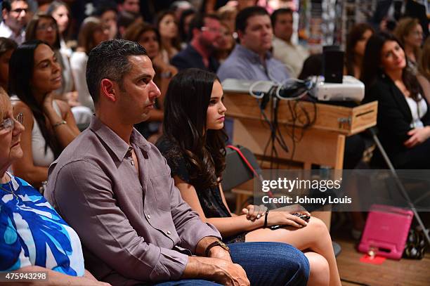 Jorge Posada and daughter Paulina Posada attend wife Laura Posada book signing "La dieta mental" at Books and Books-Gables on June 4, 2015 in Coral...