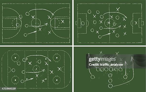 illustrazioni stock, clip art, cartoni animati e icone di tendenza di sport svolge su verde chalkboards - difensore hockey su ghiaccio