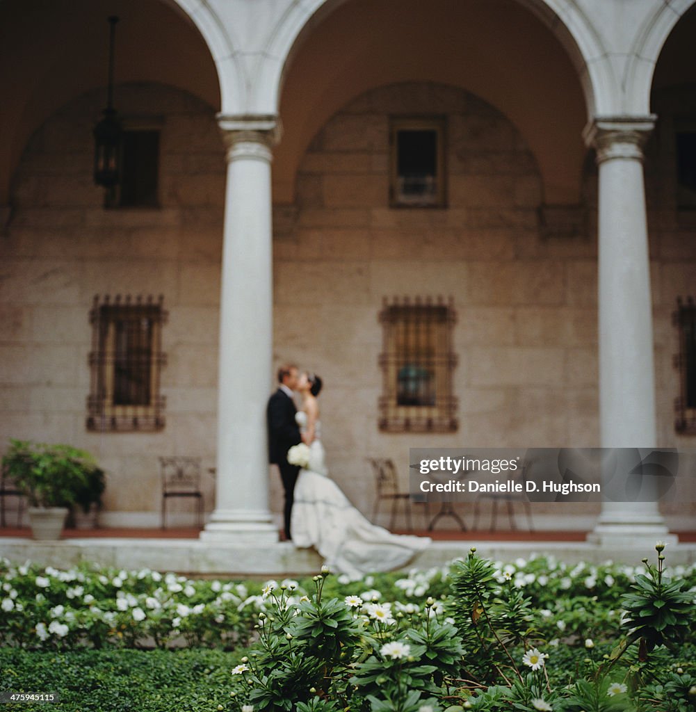 Bride and Groom in Courtyard