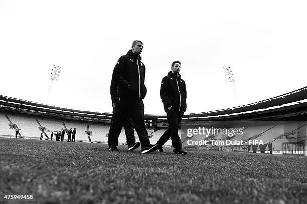 Players of Austria inspect the pitch prior to the FIFA U-20 World Cup New Zealand 2015 Group B match between Austria and Argentina at Wellington...