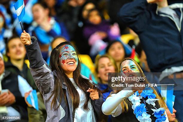 Argentina fans celebrate during the FIFA U-20 World Cup New Zealand 2015 Group B match between Austria and Argentina at Wellington Regional Stadium...