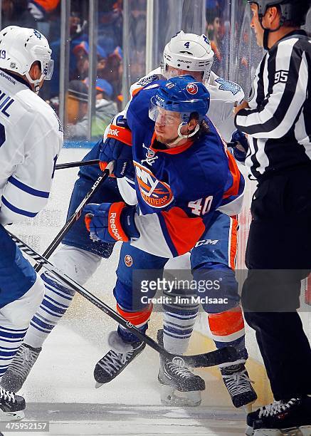 Michael Grabner of the New York Islanders in action against the Toronto Maple Leafs on February 27, 2014 at Nassau Coliseum in Uniondale, New York....