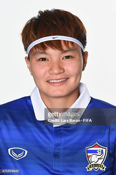 Natthakarn Chinwong of Thailand poses during the FIFA Women's World Cup 2015 portrait session at Fairmont Chateau Laurier on June 3, 2015 in Ottawa,...
