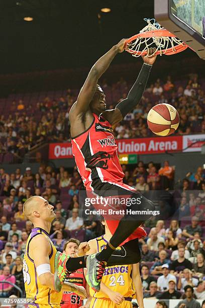 James Ennis of the Wildcats dunks the ball during the round 20 NBL match between the Sydney Kings and the Perth Wildcats at Sydney Entertainment...