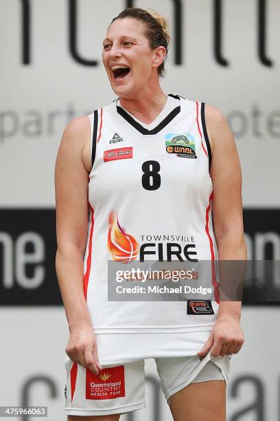 Suzy Batkovic of the Fire reacts after conceding a foul during the WNBL Preliminary Final match between the Dandenong Rangers and the Townsville Fire...