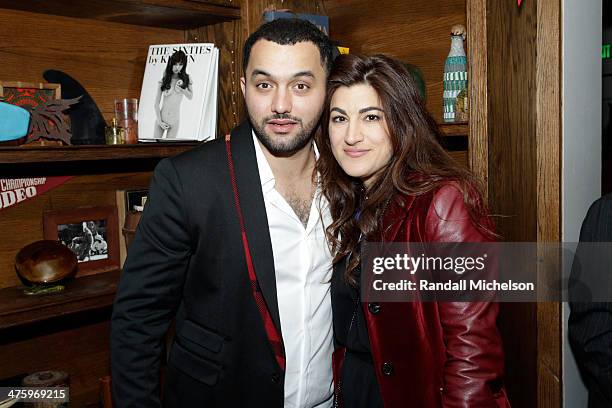 Producer Karim Amer and director Jehane Noujaim attend the 2014 Film Independent Spirit Awards after party at The Bungalow on March 1, 2014 in Santa...