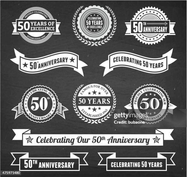fifty year anniversary hand-drawn chalkboard royalty free vector background - celebrating number 50 stock illustrations