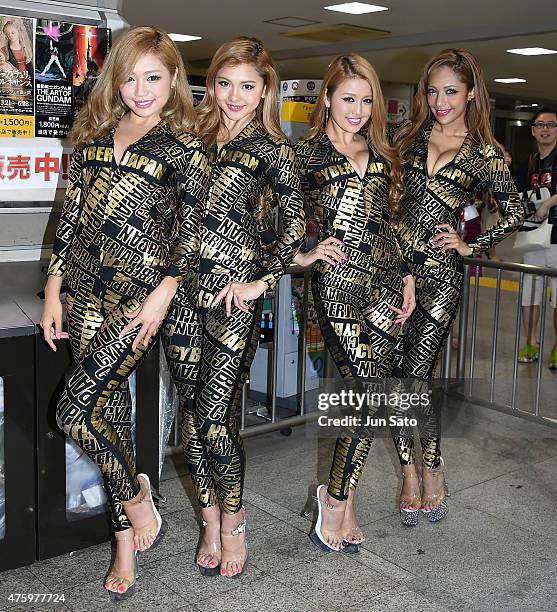 Dancers pose for a photograph during SEIBU RAILWAY PRESENTS ageHa TRAIN on June 5, 2015 in Tokyo, Japan. The Seibu Railway Company, Ltd. And the...