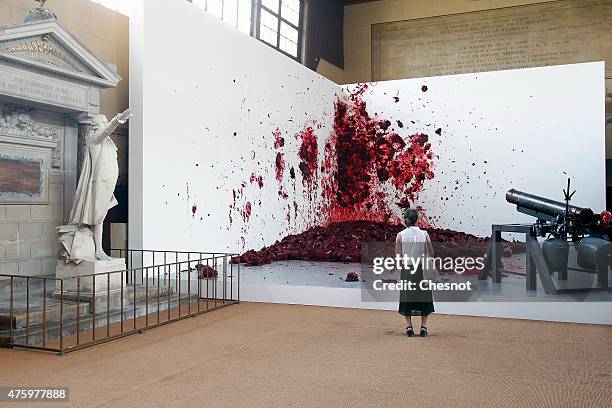 An artwork named "Shooting into the Corner" by British contemporary artist of Indian origin Anish Kapoor, is displayed in the 'salle du jeu de paume'...