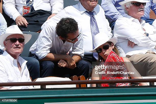 Pascal Desprez, Miss Manule Valls, Violonist Anne Gravoin and CEO of Fnac Alexandre Bompard attend the 2015 Roland Garros French Tennis Open - Day...