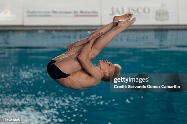 Daniel Jensen of Norway in action in the 3 meter springboard during the Day 1 of a diving qualifier for the Youth Olympic Games Nanjing 2014 at the...