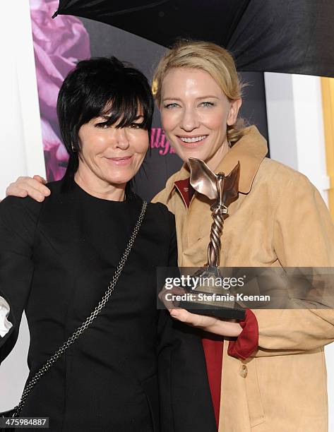 Actress Cate Blanchett and guest pose in the Piaget Lounge during the 2014 Film Independent Spirit Awards at Santa Monica Beach on March 1, 2014 in...