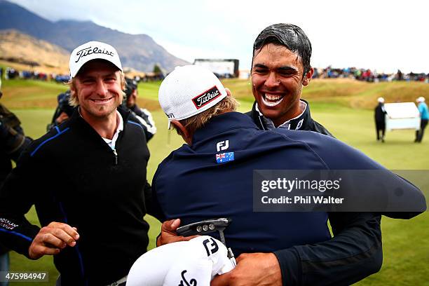 Dimitrios Papadatos of Australia celebrates with friends after winning the New Zealand Open at The Hills Golf Club on March 2, 2014 in Queenstown,...