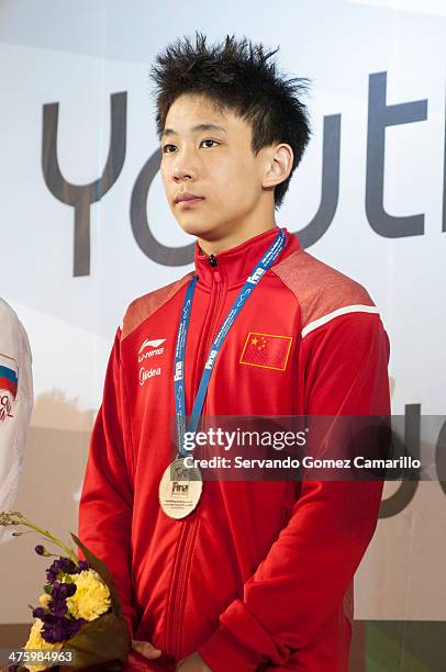 Hao Yang from China wins the silver in 3 meter springboard for men during the Day 1 of a diving qualifier for the Youth Olympic Games Nanjing 2014 at...