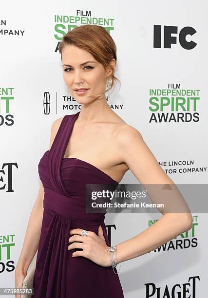 Guest poses in the Piaget Lounge during the 2014 Film Independent Spirit Awards at Santa Monica Beach on March 1, 2014 in Santa Monica, California.