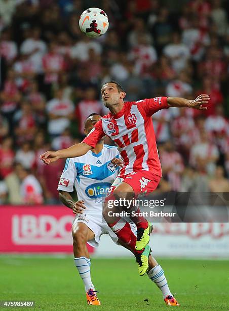 Massimo Murdocca of the Heart controls the ball during the round 21 A-League match between Melbourne Heart and Melbourne Victory at AAMI Park on...