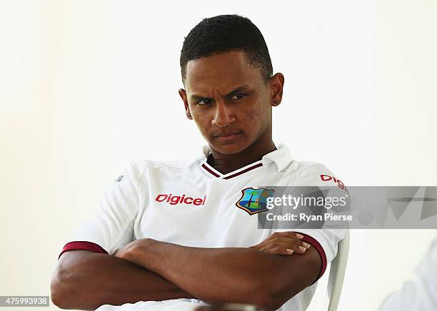 Shane Dowrich of West Indies looks on during day three of the First Test match between Australia and the West Indies at Windsor Park on June 5, 2015...