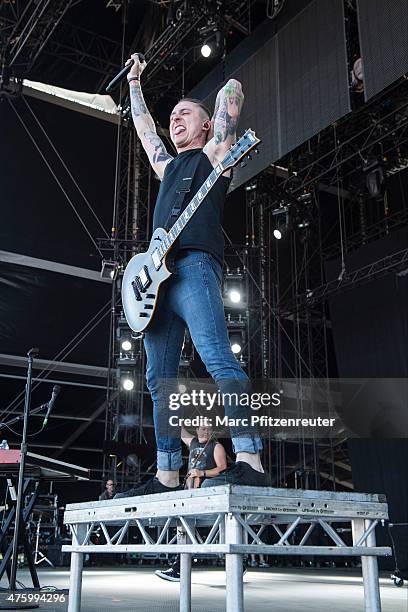 Ryan Key of Yellowcard performs on stage during the first day of 'Rock am Ring' at the Flugplatz Mendig on June 5, 2015 in Mendig, Germany.