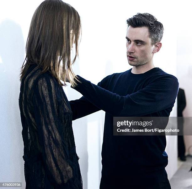 Fashion designer Guillaume Henry is photographed for Madame Figaro backstage at Nina Ricci's Autumn/Winter 2015-2016 prêt-à-porter show on March 6,...