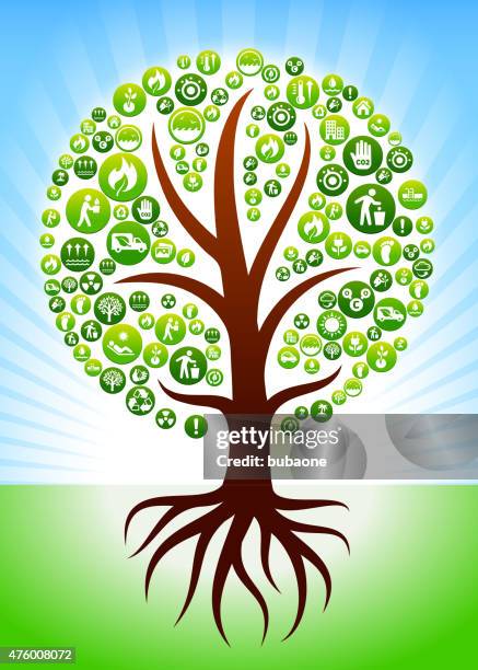 tree with roots environmental conservation green vector button pattern. - spring car stock illustrations