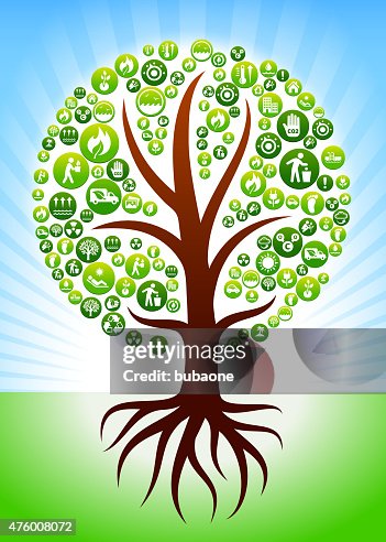Tree with Roots Environmental Conservation Green Vector Button Pattern. Tree with Roots Environmental Conservation Green Vector Button Pattern.