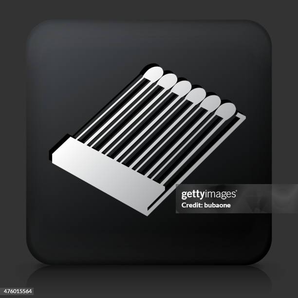 black square button with matches icon - match flame stock illustrations